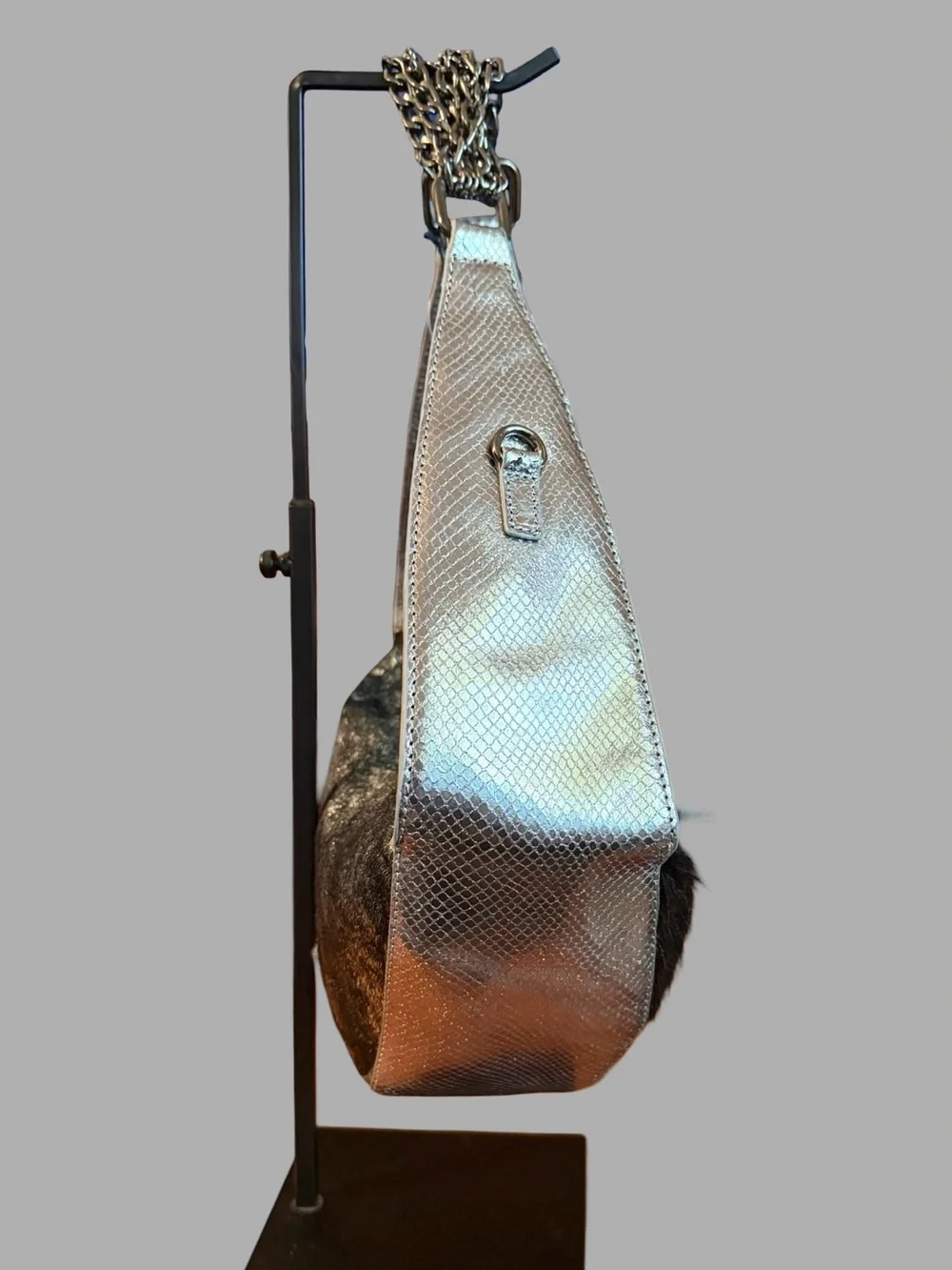 NWT Original by Sharif 1927 Calf Hair Metallic Silver Sling Bag – Convertible